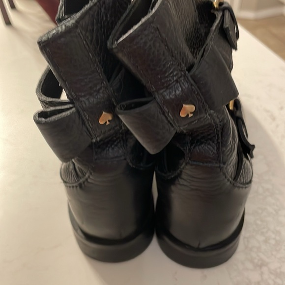 Pre-loved Kate Spade Black Leather Moto Sabina Boots with bow size 5M - Picture 2 of 8